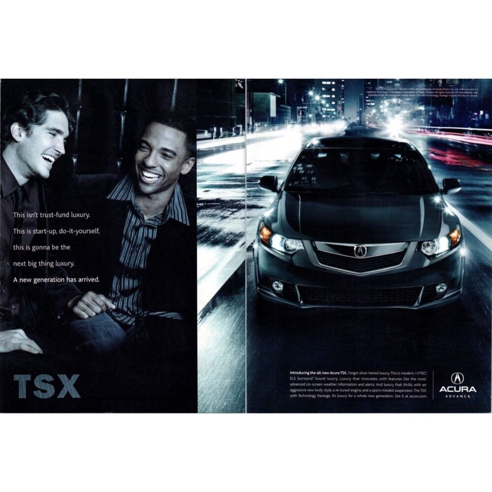 2008 Acura TSX Sports Sedan 2 Page Vintage Print Ad Highway at Night Wall Art